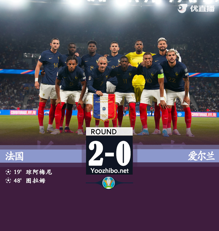 法国2-0爱尔兰 琼阿梅尼世界波图拉姆破门吉鲁伤退