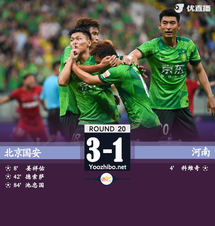 国安3-1河南 姜祥佑破门德索萨池忠国建功