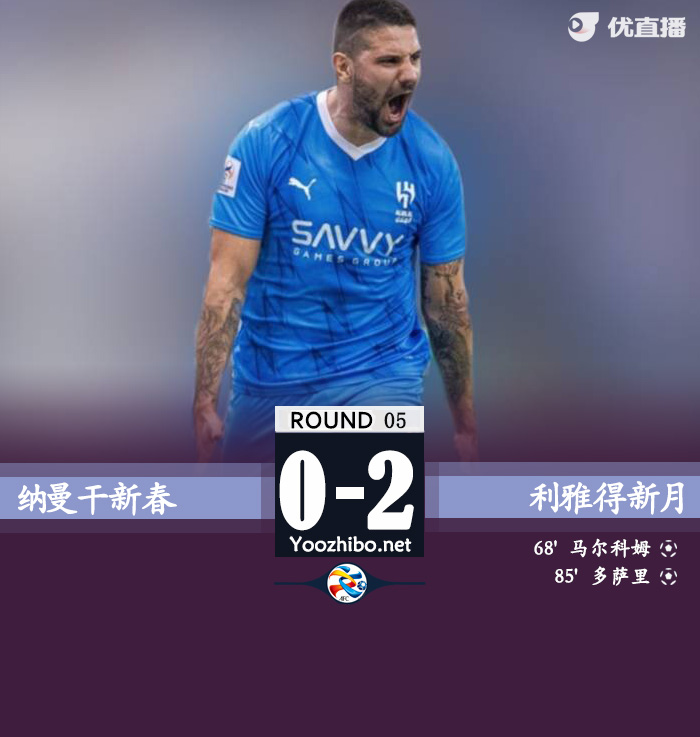 新月2-0纳曼干新春 马尔科姆破门多萨里两失点+吊射