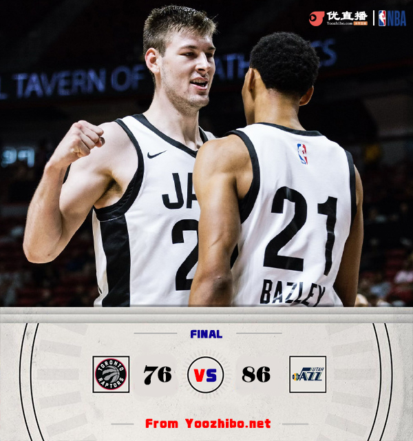爵士86-76力克猛龙 亨德里克斯23+9 菲利波夫斯基20+7 利伯蒂24分