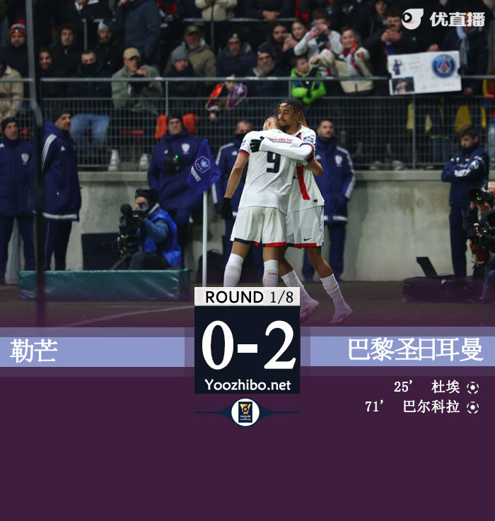 巴黎2-0勒芒进8强 杜埃破门巴尔科拉建功